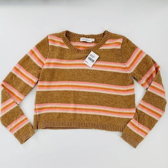 NWT ALL IN FAVOR Stripe Crop Sweater In Taupe-pink Size Small - Picture 4 of 9